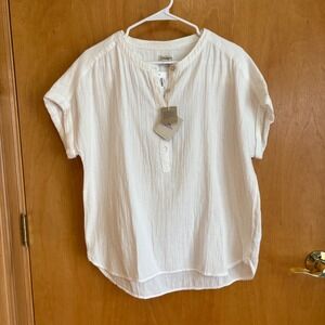 Faherty Dream Cotton Desmond Top‎ White Size L Button Henley Gauze NWT